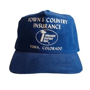 1980's Vintage Blue Corduroy Snapback Skater USA Insurance Yuma Colorado Logo